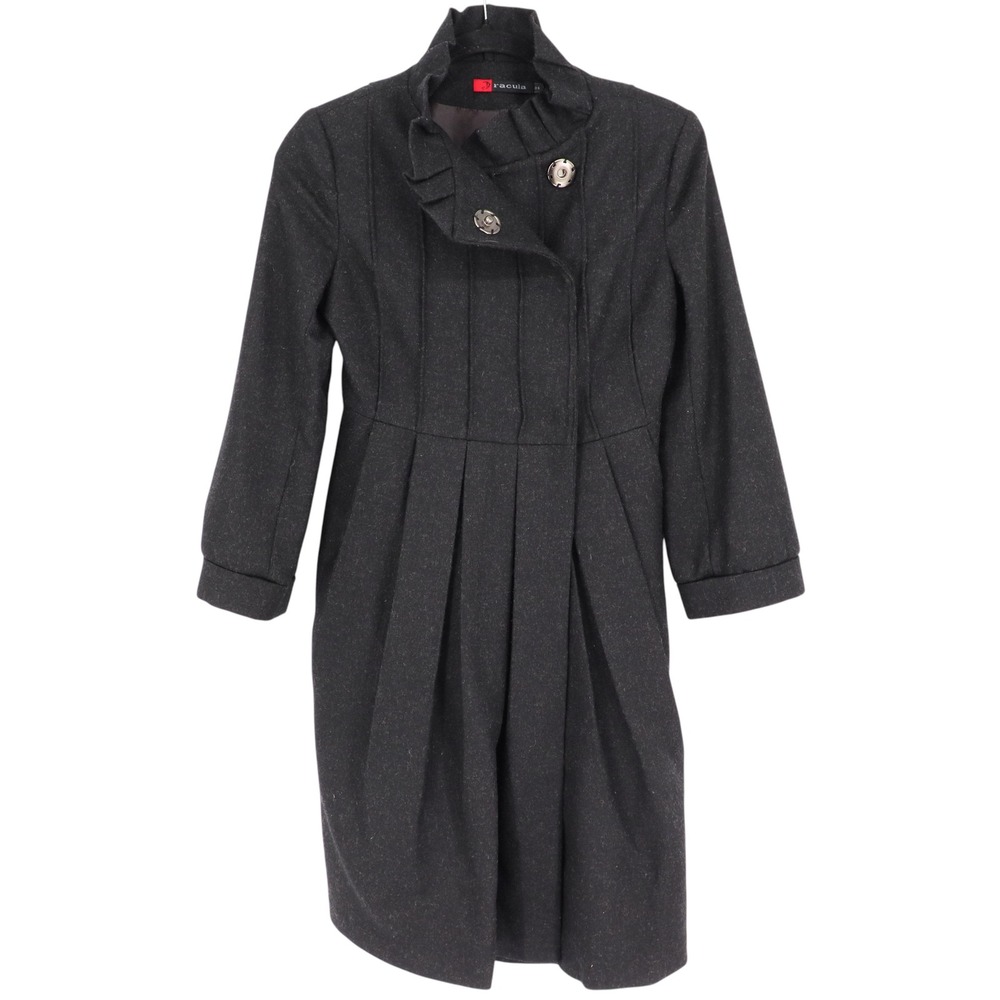 Dracula Women's Size 36 (4) Charcoal Wool Pleated Button Front Coat Gothic Chic